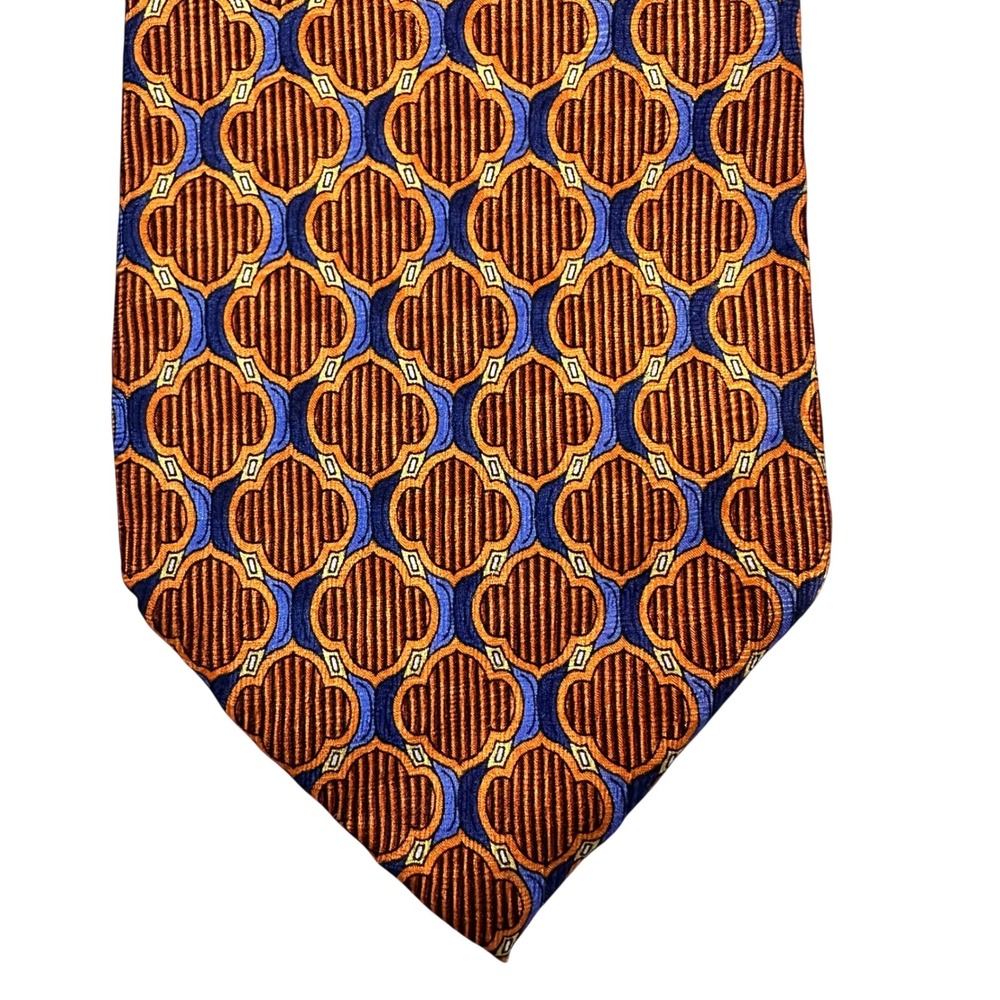 J.Z. Richards Necktie Mens One Size Orange Blue Geometric Medallion Silk USA
